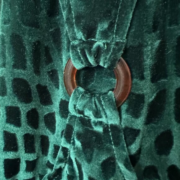 Vtg Adolfo Exclusive jacker sz L Green Crushed Velvet Zip Front giraffe print - Picture 3 of 6